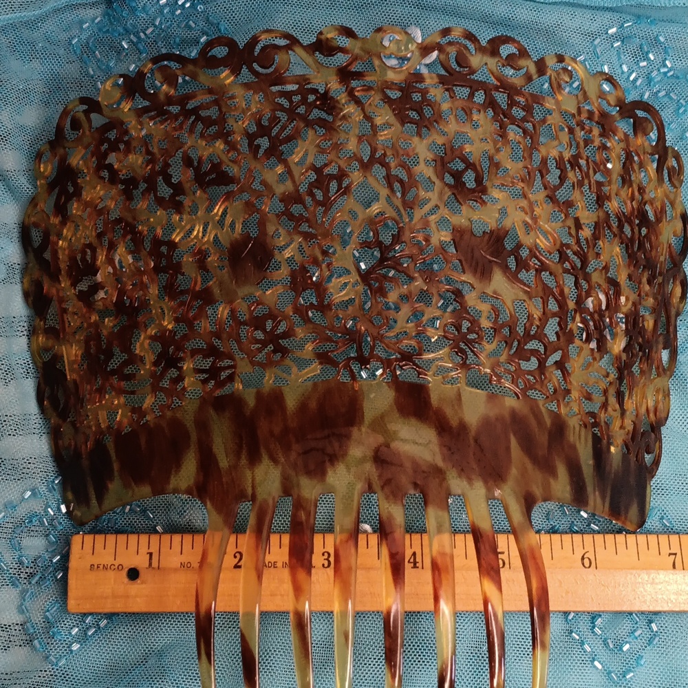 Vintage Tortoise Color Spanish Mantilla Hair Comb Large Size - Picture 4 of 8